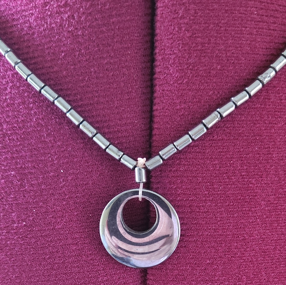 Hematite Circle pendant necklace
